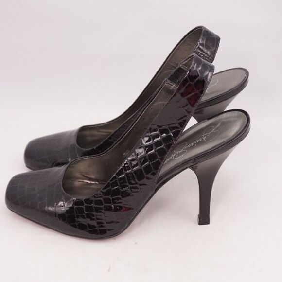 Jessica Simpson Black Croc Leather Slingbacks, 8.5 - Picture 4 of 13